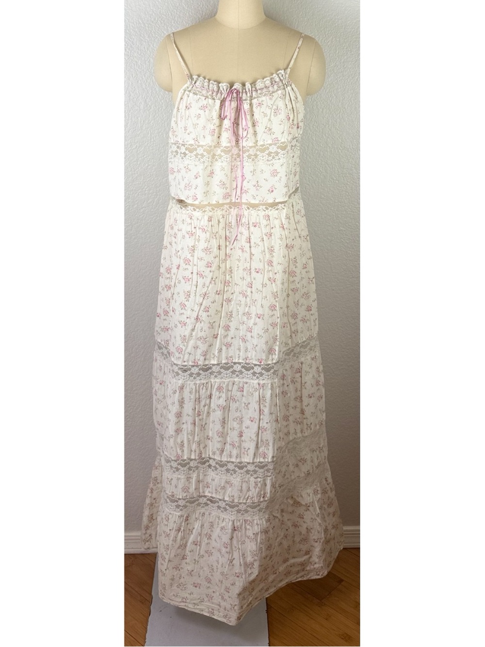 Victoria's Secret Vintage Y2K Floral Print Lace Trim Tiered Maxi Dress Large - Picture 5 of 10